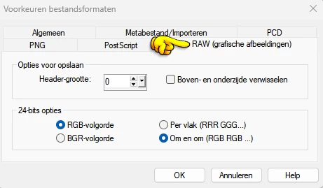 Bestand > Voorkeuren > Bestandsformaten > RAW (voorbeeld is van PSP 2019)